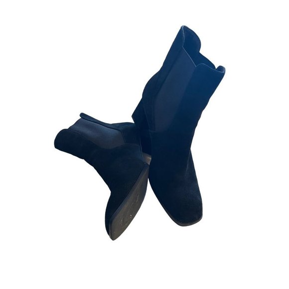 NORDSTROM Rack Rkmonica Lea Black Suede Soft Square Toe Chunky Heel Boot Size 11 - Picture 6 of 11